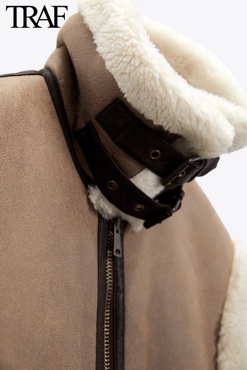TRAF Za Γυναικεία Μόδα Χειμώνας Νέο αμάνικο γιλέκο με φερμουάρ με φερμουάρ Locomotive Top Chic γυναικείο σουέτ γούνινο μπουφάν all-in-one γιλέκο