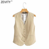 Zevity 2021 Γυναικεία Μόδα Μονόστηθος Αμάνικο Λεπτό Γιλέκο Γυναικείο Μπουφάν Business Casual Waist Coat Κομψά μπλουζάκια CT707