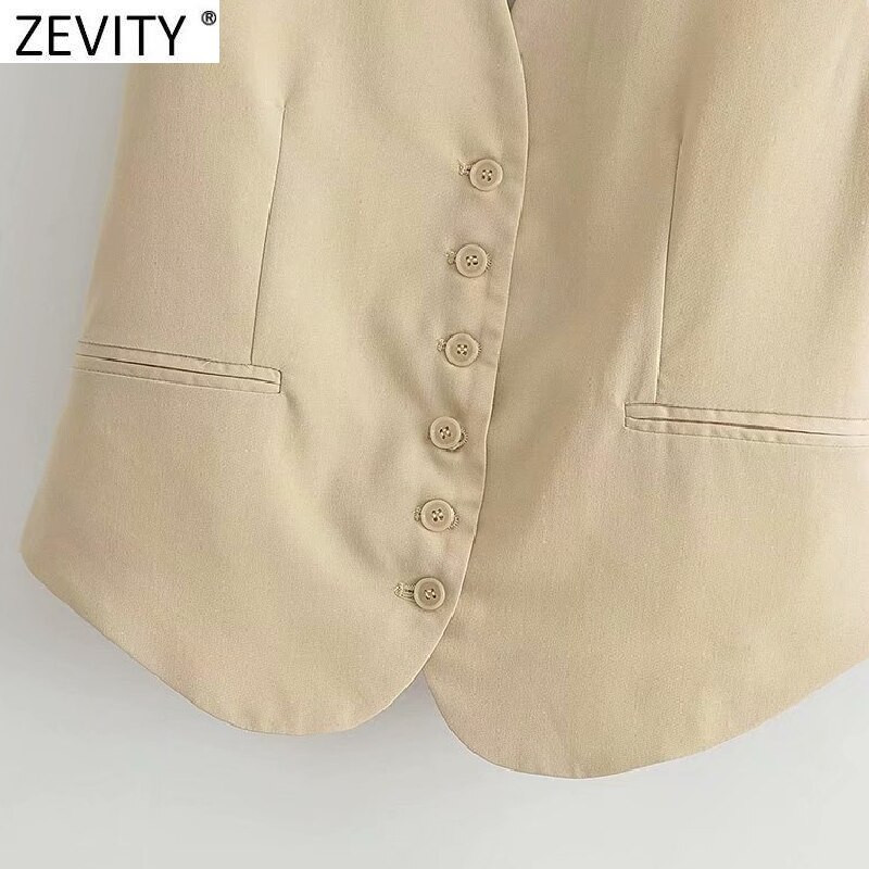 Zevity 2021 Γυναικεία Μόδα Μονόστηθος Αμάνικο Λεπτό Γιλέκο Γυναικείο Μπουφάν Business Casual Waist Coat Κομψά μπλουζάκια CT707