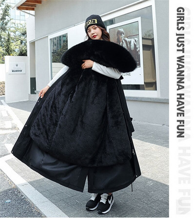 2022-es új téli dzseki női parkák vastag meleg szőrme bélés hosszú park női kapucnis polár párnázott kabát levehető felsőruházat 5XL