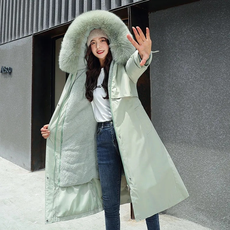 2022-es új téli dzseki női parkák vastag meleg szőrme bélés hosszú park női kapucnis polár párnázott kabát levehető felsőruházat 5XL