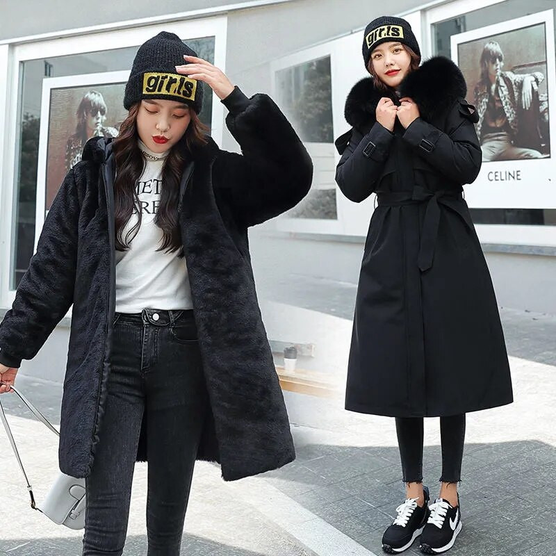 2022-es új téli dzseki női parkák vastag meleg szőrme bélés hosszú park női kapucnis polár párnázott kabát levehető felsőruházat 5XL