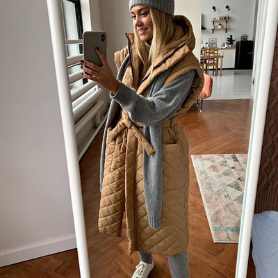 RR Solid vestes ar kapuci Sieviešu modes kaklasaites jostas kolekcijā jostasvietas Argyle mēteļi sievietēm Elegantas kabatas garas vestes sievietēm