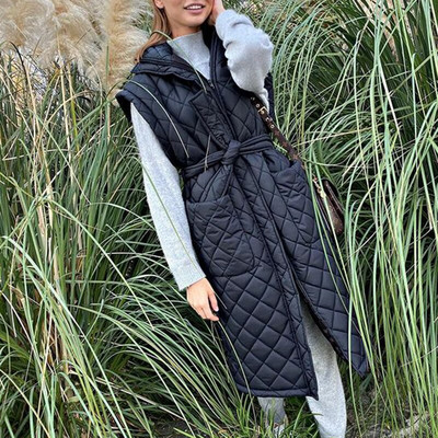 RR Solid vestes ar kapuci Sieviešu modes kaklasaites jostas kolekcijā jostasvietas Argyle mēteļi sievietēm Elegantas kabatas garas vestes sievietēm