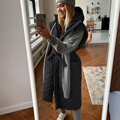 RR Solid vestes ar kapuci Sieviešu modes kaklasaites jostas kolekcijā jostasvietas Argyle mēteļi sievietēm Elegantas kabatas garas vestes sievietēm