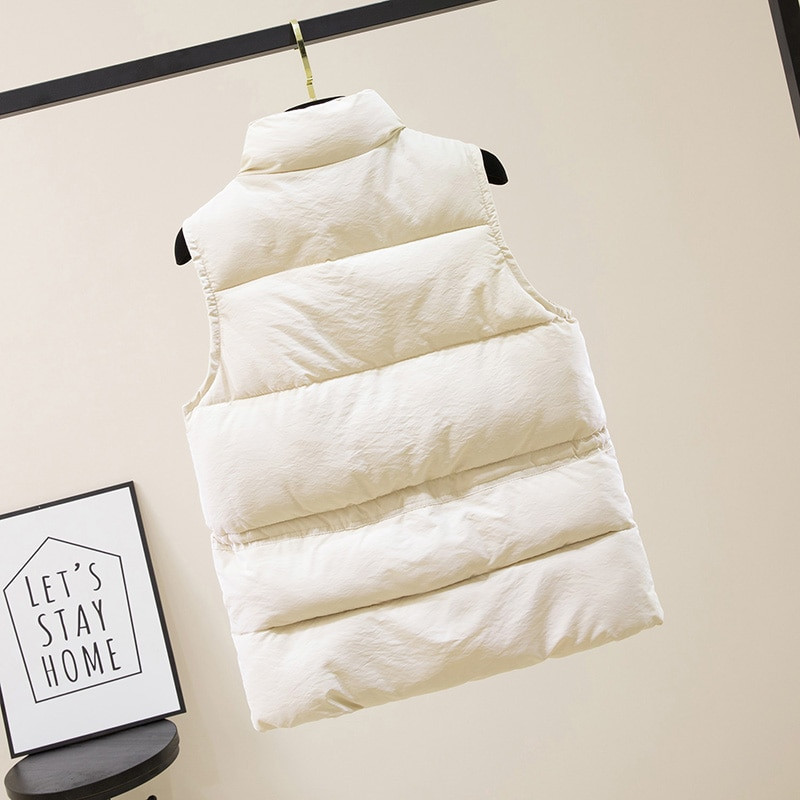 Masīva, īsa stila veste sievietēm, kokvilnas polsterēta sieviešu ziemas jaka bez piedurknēm ar rāvējslēdzēja apkakli, ikdienas mēteļi