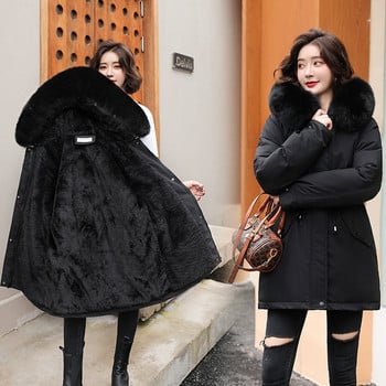 2022 Νέο χειμωνιάτικο γυναικείο μπουφάν Parka Fashion Long Coat Wool Liner Parkas Slim με κουκούλα Parkas Slim με γιακά γούνας Ζεστά ρούχα χιονιού με επένδυση