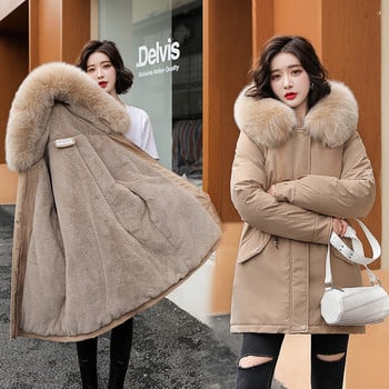 2022 Νέο χειμωνιάτικο γυναικείο μπουφάν Parka Fashion Long Coat Wool Liner Parkas Slim με κουκούλα Parkas Slim με γιακά γούνας Ζεστά ρούχα χιονιού με επένδυση