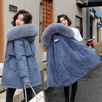 2022 Νέο χειμωνιάτικο γυναικείο μπουφάν Parka Fashion Long Coat Wool Liner Parkas Slim με κουκούλα Parkas Slim με γιακά γούνας Ζεστά ρούχα χιονιού με επένδυση