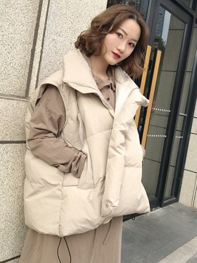 Sieviešu bieza kokvilnas veste ziemas rudens vienkrāsains veste sievietēm, stāvoša apkakle, vaļīga veste bez piedurknēm