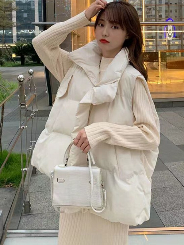 Sieviešu bieza kokvilnas veste ziemas rudens vienkrāsains veste sievietēm, stāvoša apkakle, vaļīga veste bez piedurknēm