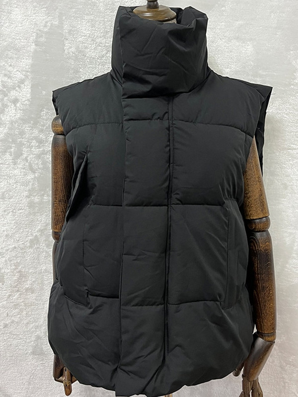 Sieviešu bieza kokvilnas veste ziemas rudens vienkrāsains veste sievietēm, stāvoša apkakle, vaļīga veste bez piedurknēm