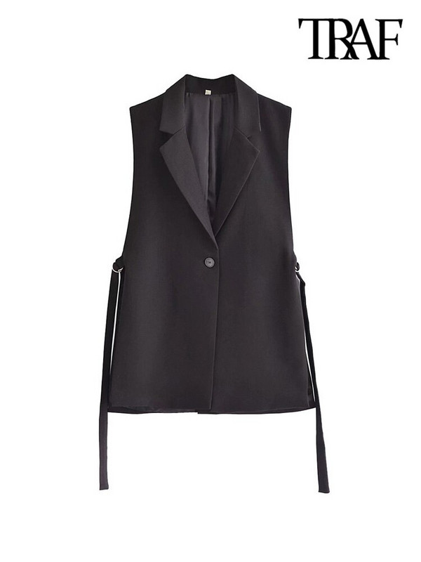 TRAF sieviešu mode ar cilnēm ar vienu pogu Biroja apģērbs Veste Vintage bezpiedurknēm sānu ventilācijas atverēm Sieviešu veste mētelis Chic Veste