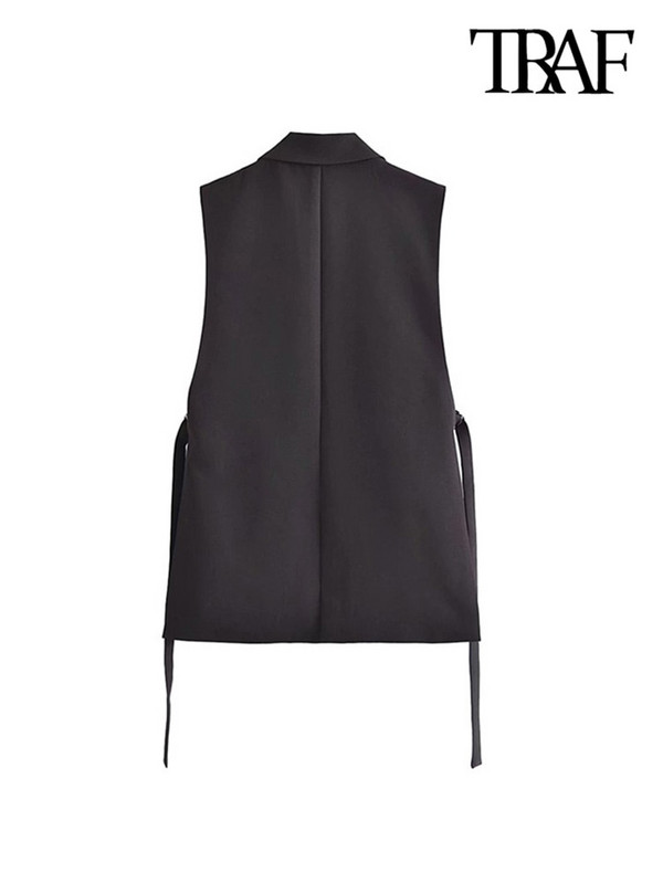 TRAF sieviešu mode ar cilnēm ar vienu pogu Biroja apģērbs Veste Vintage bezpiedurknēm sānu ventilācijas atverēm Sieviešu veste mētelis Chic Veste