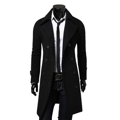 Jesenska jakna modne marke Dugački trenč kaput Muški visokokvalitetni uski kroj Jednobojni muški kaput Jakna na dvostruko kopčanje M-4Xl