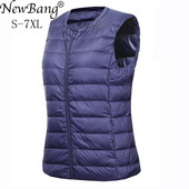NewBang Brand 6XL 7XL Γιλέκο μεγάλου μεγέθους Γυναικείο ζεστό γιλέκο Εξαιρετικά ελαφρύ πουπουλένιο γυναικείο γιλέκο φορητό αμάνικο χειμωνιάτικο ζεστό χιτώνιο