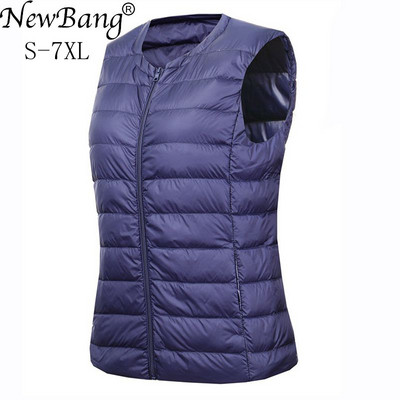 NewBang Brand 6XL 7XL Γιλέκο μεγάλου μεγέθους Γυναικείο ζεστό γιλέκο Εξαιρετικά ελαφρύ πουπουλένιο γυναικείο γιλέκο φορητό αμάνικο χειμωνιάτικο ζεστό χιτώνιο