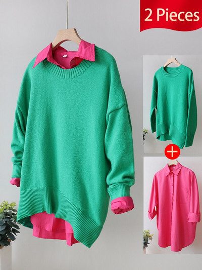 Pamata lielizmēra džemperi sievietēm Rudens Rožu Sarkans Trikotāžas Pulovers Top Candy Colors Ziemas silts, mīksts O kakla sieviešu džemperis.