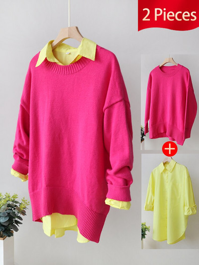 Pamata lielizmēra džemperi sievietēm Rudens Rožu Sarkans Trikotāžas Pulovers Top Candy Colors Ziemas silts, mīksts O kakla sieviešu džemperis.