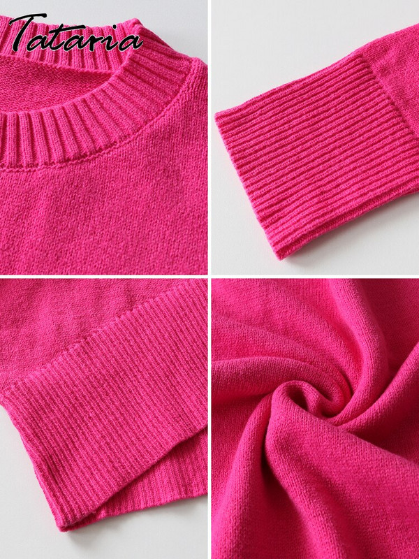 Pamata lielizmēra džemperi sievietēm Rudens Rožu Sarkans Trikotāžas Pulovers Top Candy Colors Ziemas silts, mīksts O kakla sieviešu džemperis.