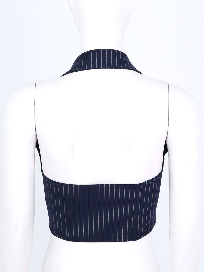 Sieviešu svītras vestes Eleganta OL veste uzvalks Veste pavada kakla V veida kakla biroja Sieviešu Crop Tops Biznesa oficiāls darba apģērbs Mujer