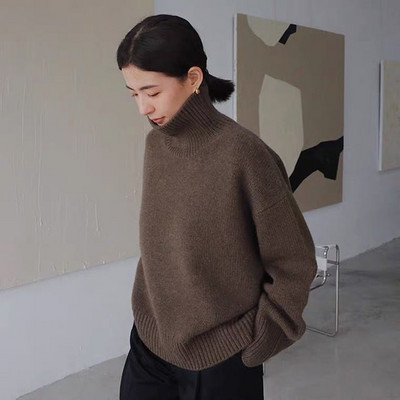 Φθινόπωρο και χειμώνας 2022 Νέο χοντρό πουλόβερ από κασμίρ Γυναικείο πουλόβερ πουλόβερ με ψηλό λαιμό Ζεστό, χαλαρό πλεκτό μπουφάν πουλόβερ βάσης
