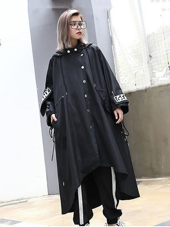 XITAO Spliced Black Trench for Women Tide Long Print Streetwear Hoodie casual Γυναικείο φαρδιάμεσο παλτό 2019 ZLL1100