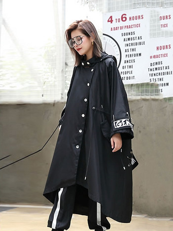 XITAO Spliced Black Trench for Women Tide Long Print Streetwear Hoodie casual Γυναικείο φαρδιάμεσο παλτό 2019 ZLL1100