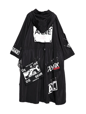 XITAO Spliced Black Trench for Women Tide Long Print Streetwear Hoodie casual Γυναικείο φαρδιάμεσο παλτό 2019 ZLL1100