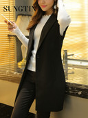 Sungtin Klasični ženski dugi jakni prsluk Elegantni uredski ženski kaput Ženski prsluk Kauzalna odijela Jakna bez rukava Gornja odjeća s džepovima