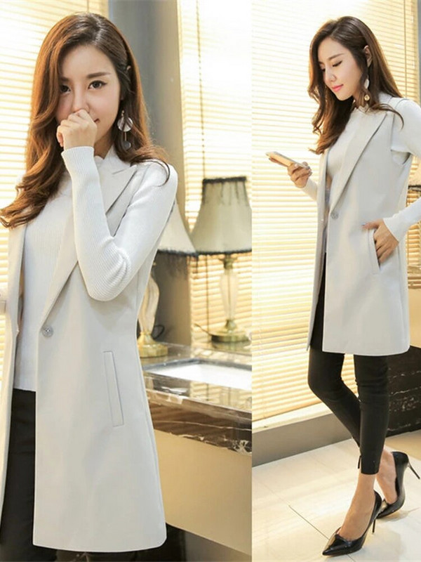 Sungtin Klasični ženski dugi jakni prsluk Elegantni uredski ženski kaput Ženski prsluk Kauzalna odijela Jakna bez rukava Gornja odjeća s džepovima