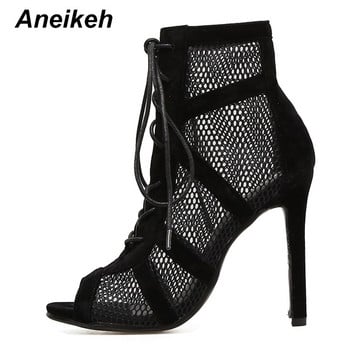 Aneikeh 2023 Fashion Basic σανδάλια Γυναικείες μπότες ψηλοτάκουνα Pumps Sexy Hollow Out Mesh Lace-Up Μπότες με σταυρωτά δεμένα παπούτσια για πάρτι 35-42