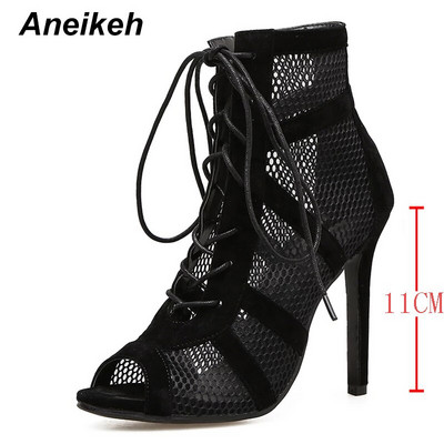 Aneikeh 2023 Fashion Basic σανδάλια Γυναικείες μπότες ψηλοτάκουνα Pumps Sexy Hollow Out Mesh Lace-Up Μπότες με σταυρωτά δεμένα παπούτσια για πάρτι 35-42