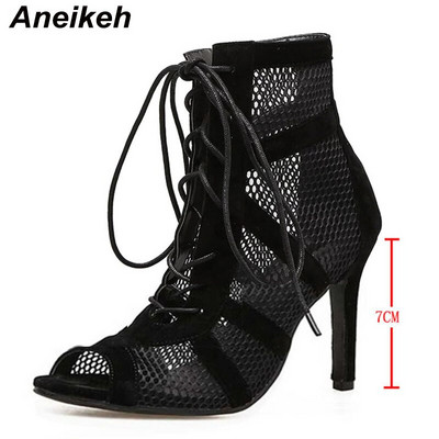 Aneikeh 2023 Fashion Basic σανδάλια Γυναικείες μπότες ψηλοτάκουνα Pumps Sexy Hollow Out Mesh Lace-Up Μπότες με σταυρωτά δεμένα παπούτσια για πάρτι 35-42