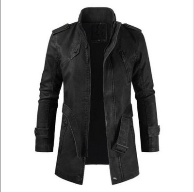 Ziemas vīriešu bieza vilnas ādas jaka, mētelis, gara virsdrēbes, modes silts ikdienas vintage apģērbs vīriešiem Steampunk biker Jaqueta