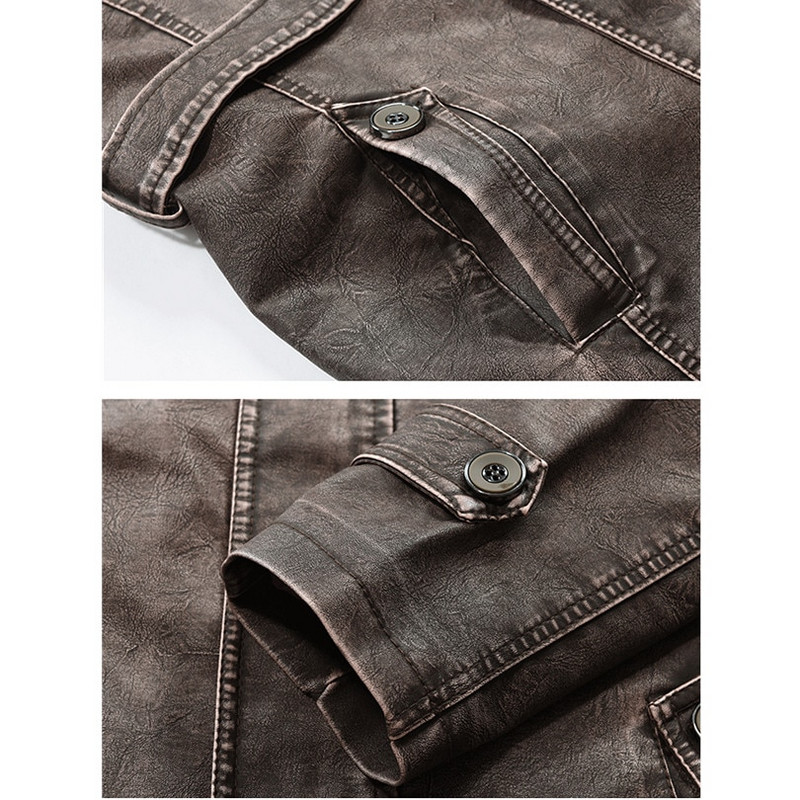 Ziemas vīriešu bieza vilnas ādas jaka, mētelis, gara virsdrēbes, modes silts ikdienas vintage apģērbs vīriešiem Steampunk biker Jaqueta