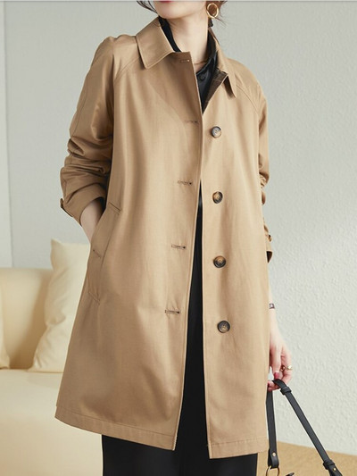 2022. gada pavasara un rudens vidēja garuma sieviešu, britu stila mētelis, vienrindas brīvas haki krāsas sieviešu pavasara jakas