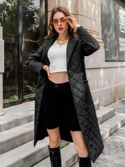 Vienkāršs kokvilnas polsterēts garš ziemas mētelis sieviešu ikdienišķa kabatas vērtne sieviešu parkas High Street pielāgota apkakle stilīgs mētelis 2020.