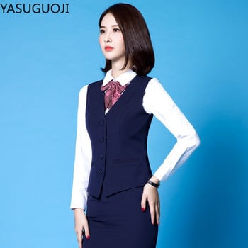 YASUGUOJI 2021 Нова модна бизнес Slim Fit Дамска жилетка OL V деколте Официална офис дамска жилетка Палто Плюс размер Работно облекло Униформи