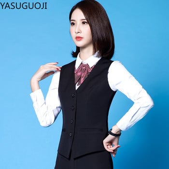 YASUGUOJI 2021 Нова модна бизнес Slim Fit Дамска жилетка OL V деколте Официална офис дамска жилетка Палто Плюс размер Работно облекло Униформи