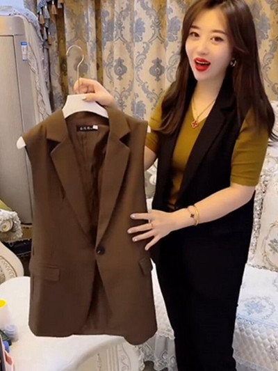 JMPRS Modni uredski jakni prsluk Ženski prsluk s otvorenim ovratnikom ljeto 2022. Ženska crna jakna bez rukava Novo