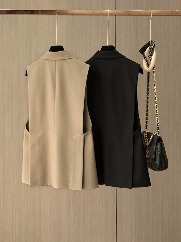 JMPRS Modni uredski jakni prsluk Ženski prsluk s otvorenim ovratnikom ljeto 2022. Ženska crna jakna bez rukava Novo