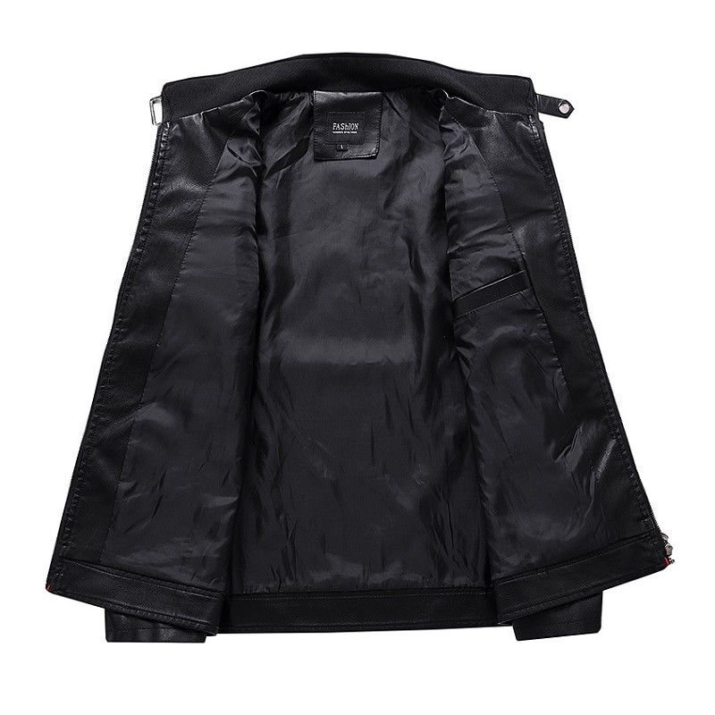 Rudens un ziemas brīvlaiks motocikla šuvumiem Pu ādas jaka Vīriešu modes stāvapkakle Retro silta PU ādas jaka