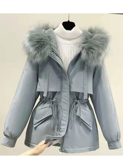 Kokvilnas polsterēta liela izmēra 2XL ziemas liela kažokādas jaka sievietēm brīva, plāna, silta parka jaka ar kapuci