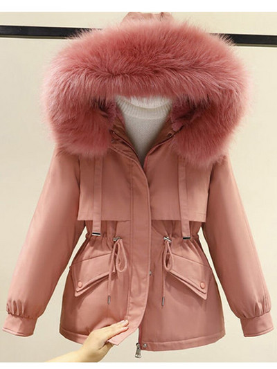 Kokvilnas polsterēta liela izmēra 2XL ziemas liela kažokādas jaka sievietēm brīva, plāna, silta parka jaka ar kapuci