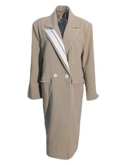 [EAM] Γυναικείες ραφές με χακί μεγάλου μεγέθους Μακριά τάφρο Νέο πέτο μακρυμάνικο αντιανεμικό μόδας Tide Άνοιξη φθινόπωρο 2022 20A35040