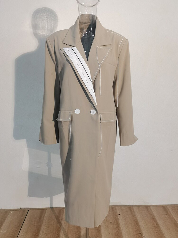 [EAM] Γυναικείες ραφές με χακί μεγάλου μεγέθους Μακριά τάφρο Νέο πέτο μακρυμάνικο αντιανεμικό μόδας Tide Άνοιξη φθινόπωρο 2022 20A35040