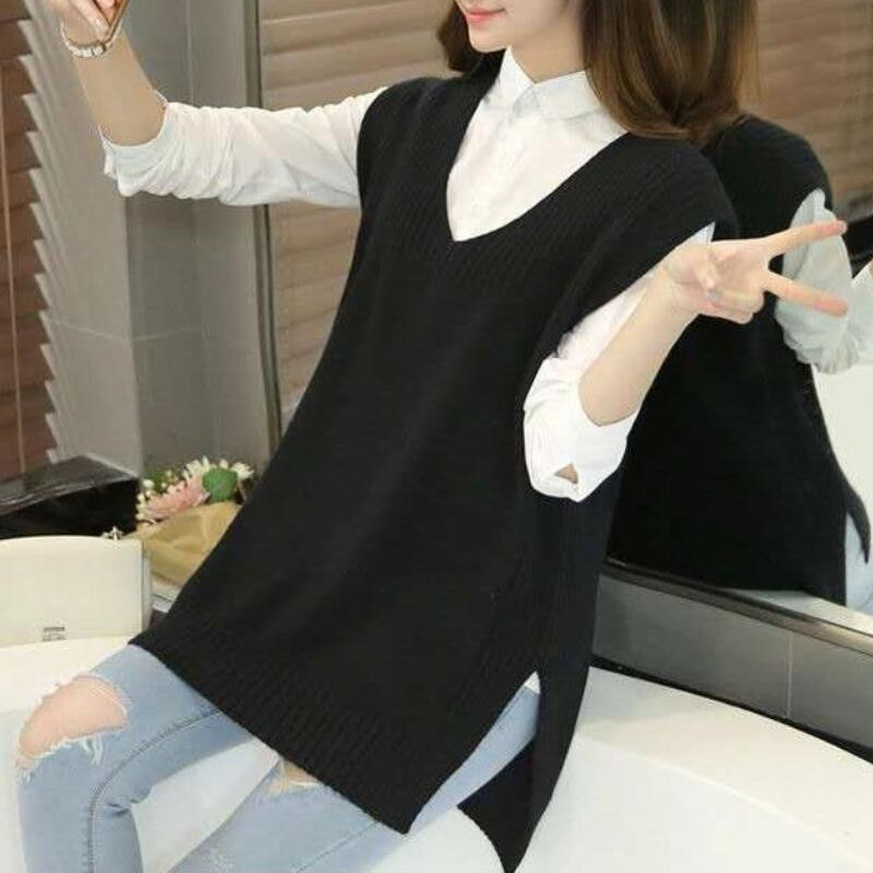 Liela izmēra 4XL sieviešu trikotāžas džemperis bez piedurknēm Sieviešu veste Sieviešu džemperi, pusaudžu skolas meiteņu veste, velkama sieviete