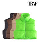 TRAF Sieviešu modes regulējama apakšmala ar rāvējslēdzēju, polsterēta veste Vintage ar augstu kakla izgriezumu bez piedurknēm sieviešu virsdrēbes eleganti vestu topi