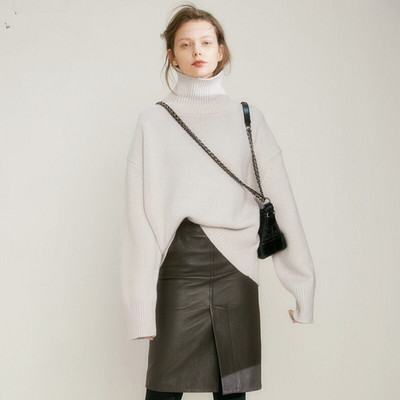 Eiropa Amerikas Savienotās Valstis rudens ziema jauns augstas apkakles tīras kazas džemperis sieviešu biezs brīvs pulovers džemperis adīšanas bāzes džemperis